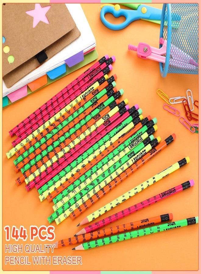 Affrolling 144 Pcs Sign Language Pencils Sign Language Gifts Colorful Wooden Pencil with Eraser Incentive Pencil for Learning Sign Language, 4 Colors - Image 4